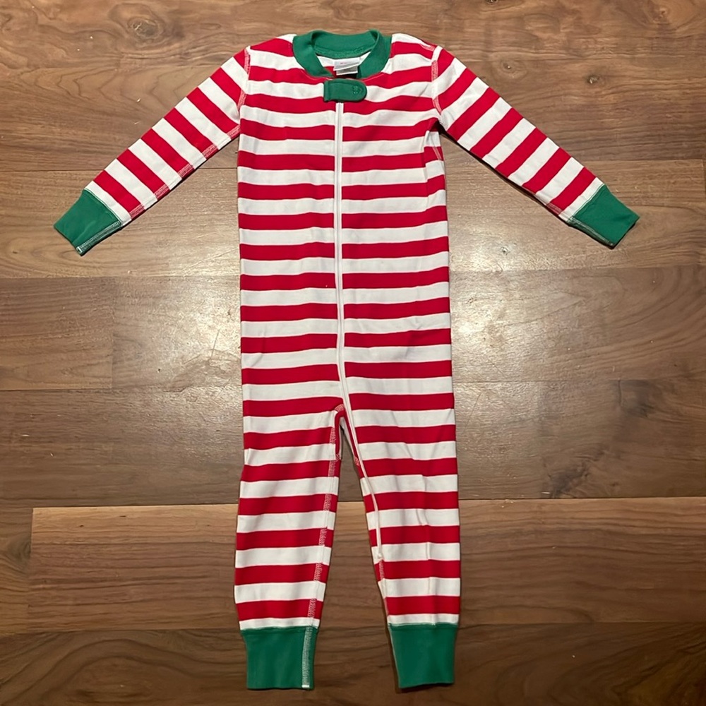 Hanna Andersson red white and green stripes zip romper holiday Christmas